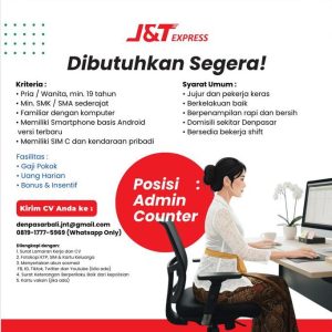 Lowongan Kerja Sebagai Admin Counter untuk J&T Express di Bali penempatan di Denpasar