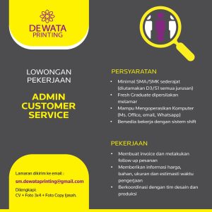 Lowongan Kerja Sebagai Admin Customer Service untuk Dewata Printing di Bali penempatan di Denpasar
