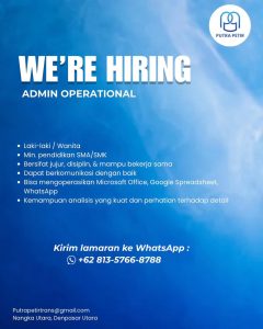 Lowongan Kerja Sebagai Admin Operational untuk Putra Petir Trans di Bali penempatan di Denpasar