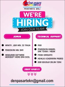Lowongan Kerja Sebagai Admin, Technical Support untuk Printmate Bali di Bali penempatan di Denpasar