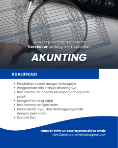 Lowongan Kerja Sebagai Akunting untuk Ananta Promosindo di Bali penempatan di Kerobokan