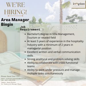 Lowongan Kerja Sebagai Area Manager, Housekeeping, Supervisor, Host untuk Impian Property Management di Bali penempatan di Badung