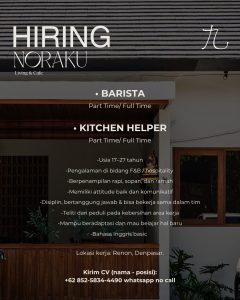Lowongan Kerja Sebagai Barista, Kitchen Helper untuk Noraku Penempatan di Renon, Denpasar