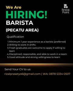 Lowongan Kerja Sebagai Barista untuk Break Point Cafe di Bali penempatan di Pecatu