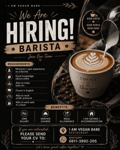 Lowongan Kerja Sebagai Barista untuk I Am Vegan Babe Restaurant di Bali penempatan di Canggu