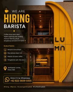 Lowongan Kerja Sebagai Barista untuk jembawan Corner di Bali penempatan di Ubud