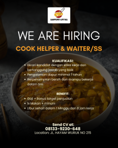 Lowongan Kerja Sebagai Cook Helper dan Waiter/ss untuk Juragan Katsu Penempatan di Denpasar