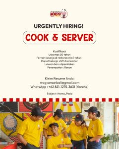 Lowongan Kerja Sebagai Cook, Server untuk Wagyuman di Bali penempatan di Denpasar