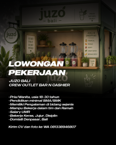 Lowongan Kerja Sebagai Crew Outlet Bar and Cashier untuk Juzo Bali Penempatan di Denpasar