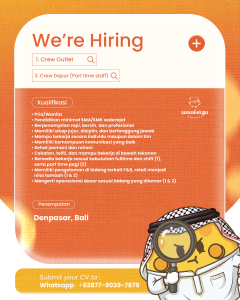 Lowongan Kerja Sebagai Crew Outlet, Crew Dapur (Part Time Staff) untuk Woofelgo Penempatan di Denpasar