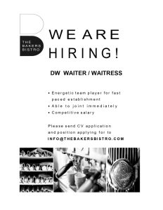 Lowongan Kerja Sebagai Daily Worker Waiter/ Waitress untuk The Bakers Bistro Penempatan di Badung