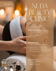 Lowongan Kerja Sebagai Executive Assistant, Sales, Beauty Therapist, Hair Stylist untuk Nuda Beauty Clinic di Bali penempatan di Canggu