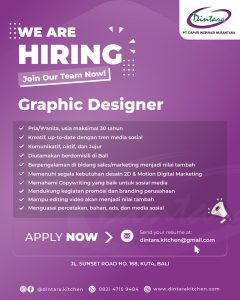 Lowongan Kerja Sebagai Graphic Designer, Finance, Admin, Sales Lapangan, Teknisi untuk Dintara di Bali penempatan di Denpasar