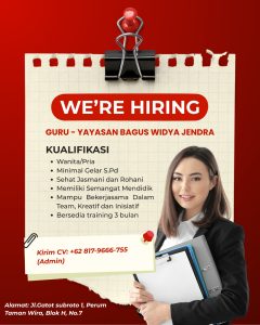 Lowongan Kerja Sebagai Guru untuk Yayasan Bagus Widya Jendra di Bali penempatan di Denpasar
