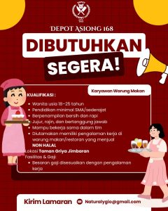 Lowongan Kerja Sebagai Karyawan untuk Depot Asiong 168 di Bali penempatan di Jimbaran