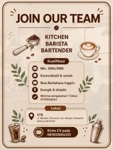 Lowongan Kerja Sebagai Kitchen, Barista, Bartender untuk STB di Bali penempatan di Pererenan