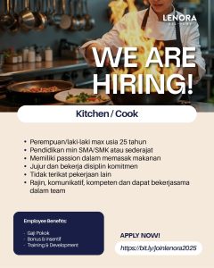Lowongan Kerja Sebagai Kitchen Team untuk Lenora All Day Cafe Penempatan di Denpasar