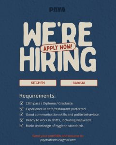 Lowongan Kerja Sebagai Kitchen dan Barista untuk PAYA Cafe Penempatan di Sanur, Denpasar