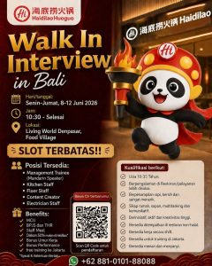 Lowongan Kerja Sebagai Management Trainee (Mandarin Speaker), Kitchen Staff, Floor Staff, Content Creator, Electrician Staff untuk Haidilao Huoguo Penempatan di Denpasar