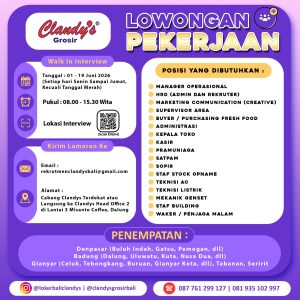 Lowongan Kerja Sebagai Manager, HRD, Marketing dll untuk Clandy's Grosir di Bali penempatan di Bali