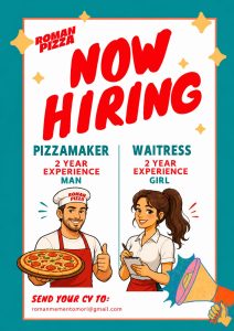 Lowongan Kerja Sebagai Pizza Maker, Waitress untuk Roman Pizza di Bali penempatan di Badung
