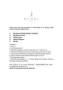 Lowongan Kerja Sebagai Receptionist DW, Receptionist Host, Kitchen Crew, Waiter/Waitress, Barista untuk Bambu Fitness di Bali penempatan di Uluwatu