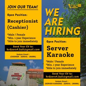 Lowongan Kerja Sebagai Receptionist, Server, Commis untuk Zero4 Family Karaoke di Bali penempatan di Kuta