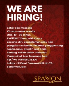 Lowongan Kerja Sebagai SPA Massage untuk SPASION Penempatan di Seminyak, Badung