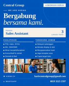 Lowongan Kerja Sebagai Sales Assistant untuk Central Group Penempatan di Bali