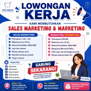 Lowongan Kerja Sebagai Sales Marketing, Marketing untuk Tatia Dental di Bali penempatan di Denpasar