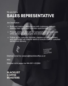 Lowongan Kerja Sebagai Sales Representative untuk Blacklist Coffee Roaster di Bali penempatan di Canggu