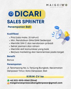 Lowongan Kerja Sebagai Sales Sprinter untuk Maigeiwo Express Penempatan di Denpasar