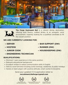 Lowongan Kerja Sebagai Server, Hostess, Cook dll untuk The Forge Gastropub Bali di Bali penempatan di Seminyak