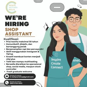 Lowongan Kerja Sebagai Shop Assistant untuk Monte Mutiara Mulia di Bali penempatan di Denpasar