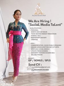 Lowongan Kerja Sebagai Social Media Talent untuk Asyuka Busana Bali di Bali penempatan di Denpasar