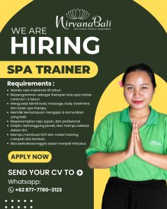 Lowongan Kerja Sebagai Spa Trainer untuk Nirvana Bali di Bali penempatan di Gianyar
