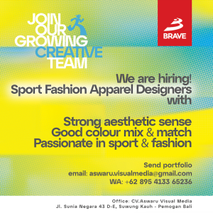 Lowongan Kerja Sebagai Sport Fashion Apparel Designer untuk BRAVE Penempatan di Pemogan, Denpasar