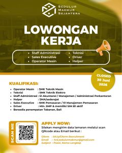 Lowongan Kerja Sebagai Staff Administrasi, Sales Executive, Operator Mesin, Dll untuk Sedulur Makmur Sejahtera Penempatan di Tabanan