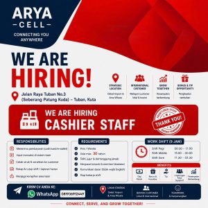 Lowongan Kerja Sebagai Staff Cashier untuk Arya Cell di Bali penempatan di Tuban
