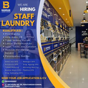 Lowongan Kerja Sebagai Staff Laundry untuk Bandar Laundry Express di Bali penempatan di Denpasar