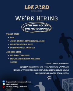 Lowongan Kerja Sebagai Staff Mini Soccer, Photographer untuk Leopard Mini Soccer di Bali penempatan di Jimbaran