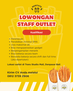 Lowongan Kerja Sebagai Staff Outlet untuk Montato di Bali penempatan di Denpasar