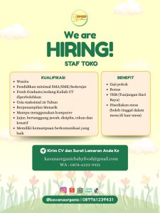 Lowongan Kerja Sebagai Staff Toko untuk Kavana Organic Baby Food di Bali penempatan di Kerobokan