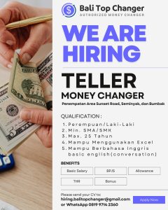 Lowongan Kerja Sebagai Teller untuk Bali Top Changer di Bali penempatan di Bali
