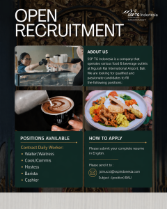 Lowongan Kerja Sebagai Waiter, Cook, Hostess, Barista, Cashier untuk SSP TG di Bali penempatan di Bali