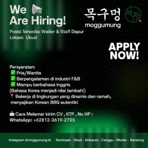 Lowongan Kerja Sebagai Waiter, Staff Dapur untuk Moggumung di Bali penempatan di Ubud