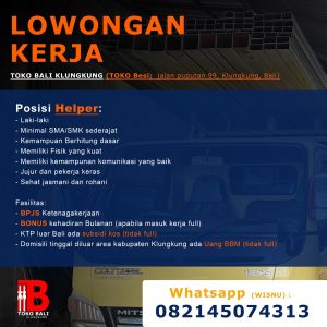 Lowongan Kerja Sebagai Helper untuk Toko Bali Klungkung di Bali penempatan di Klungkung