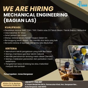 Lowongan Kerja Sebagai Mechanical Engineering untuk Joy Victoria di Bali penempatan di Denpasar