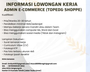 Lowongan Kerja Sebagai Admin E-Commerce untuk CV Kumala Tehnik Penempatan di Denpasar