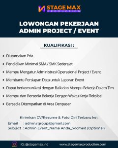 Lowongan Kerja Sebagai Admin Project / Event untuk Stage Max Penempatan di Denpasar